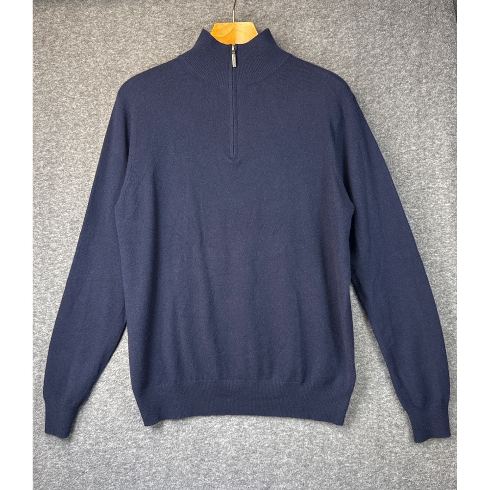 Jeremy Argyle NYC Quarter Zip Sweater Mens L Navy Blue Preppy 100%‎ Cashmere Top